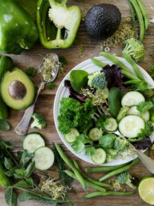 high fiber veggies on wood table